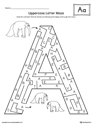 Uppercase Letter A Maze Worksheet