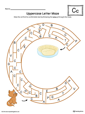 Uppercase Letter C Maze Worksheet (Color)