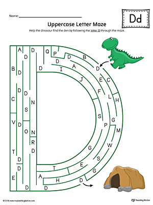 Uppercase Letter D Maze Worksheet (Color)