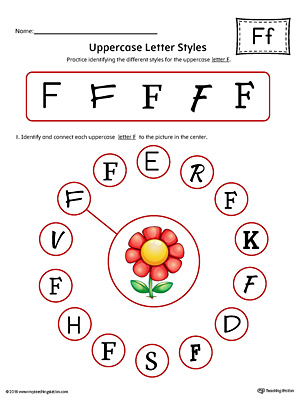 Uppercase Letter F Styles Worksheet (Color)