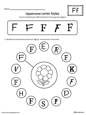 Uppercase Letter F Styles Worksheet