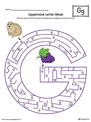 Uppercase Letter G Maze Worksheet (Color)