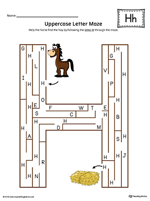 Uppercase Letter H Maze Worksheet (Color)
