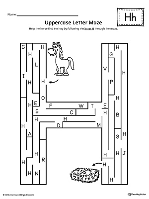 Uppercase Letter H Maze Worksheet