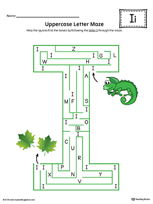 Uppercase Letter I Maze Worksheet (Color)