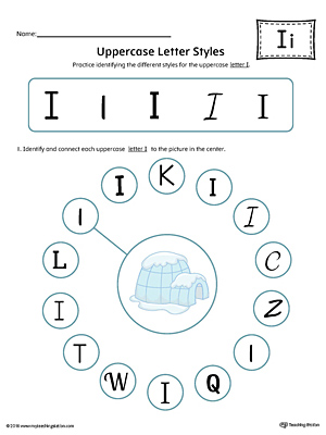 Uppercase Letter I Styles Worksheet (Color)