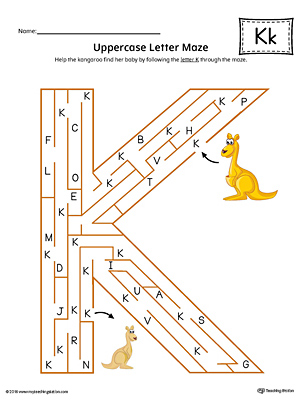 Uppercase Letter K Maze Worksheet (Color)