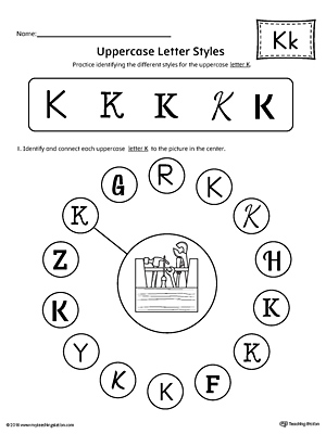 Uppercase Letter K Styles Worksheet