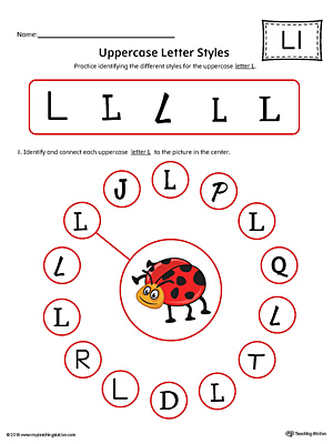 Uppercase Letter L Styles Worksheet (Color) | MyTeachingStation.com
