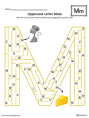 Uppercase Letter M Maze Worksheet (Color)