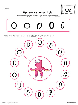 Practice identifying the different uppercase letter O styles with this colorful printable worksheet.