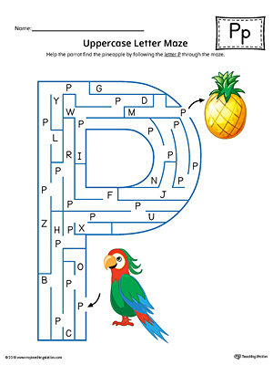 Uppercase Letter P Maze Worksheet (Color)