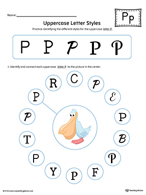Practice identifying the different uppercase letter P styles with this colorful printable worksheet.