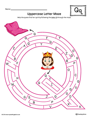 Uppercase Letter Q Maze Worksheet (Color)