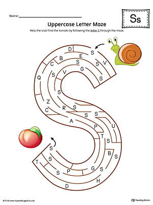 Uppercase Letter S Maze Worksheet (Color)