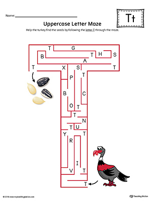 The Uppercase Letter T Maze in Color is an excellent worksheet for your preschooler or kindergartener to practice identifying the letters of the alphabet.