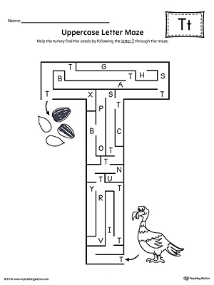 Uppercase Letter T Maze Worksheet