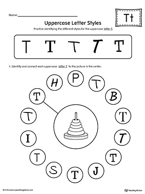 Uppercase Letter T Styles Worksheet