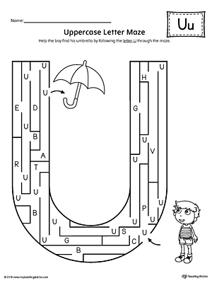 Uppercase Letter U Maze Worksheet