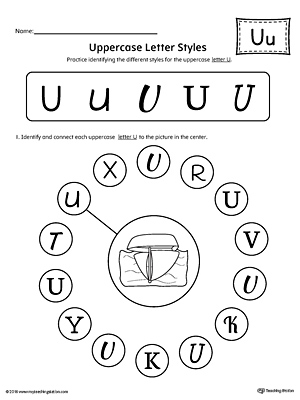 Uppercase Letter U Styles Worksheet