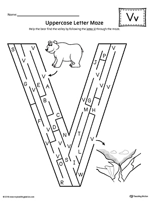 Uppercase Letter V Maze Worksheet