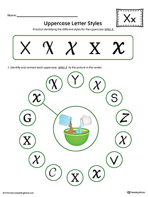 Uppercase Letter X Styles Worksheet (Color)