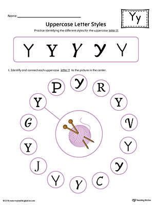 Uppercase Letter Y Styles Worksheet (Color)