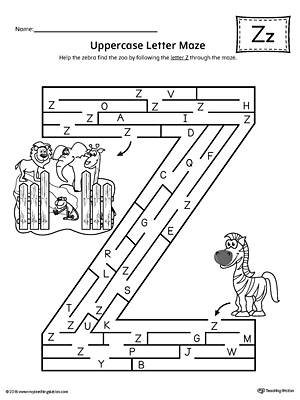 Uppercase Letter Z Maze Worksheet