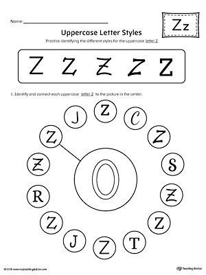 Uppercase Letter Z Styles Worksheet