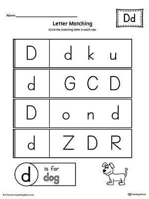 letter d uppercase and lowercase matching worksheet myteachingstation com