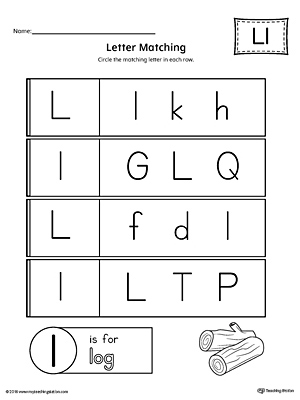 Letter L Uppercase and Lowercase Matching Worksheet
