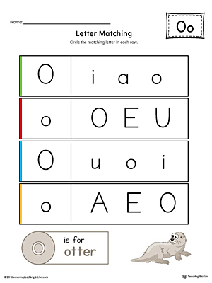 Letter O Uppercase and Lowercase Matching Worksheet (Color)