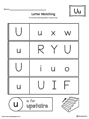 Use the Uppercase and Lowercase Letter U Matching Worksheet to help your preschooler to match upper to lowercase letters.