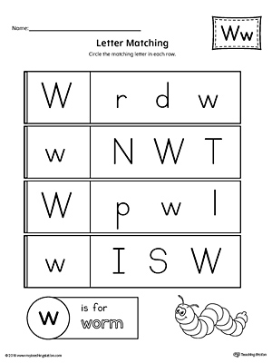 Letter W Uppercase and Lowercase Matching Worksheet