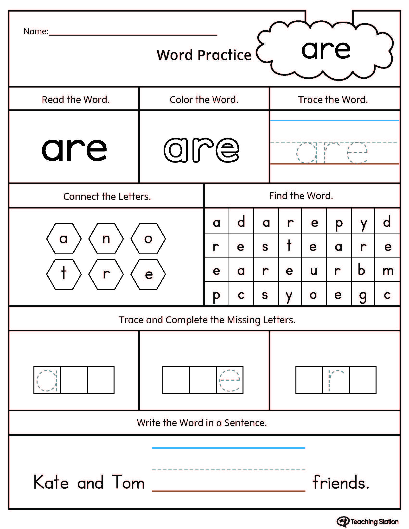 Kindergarten High Frequency Words Printable Worksheets MyTeachingStation