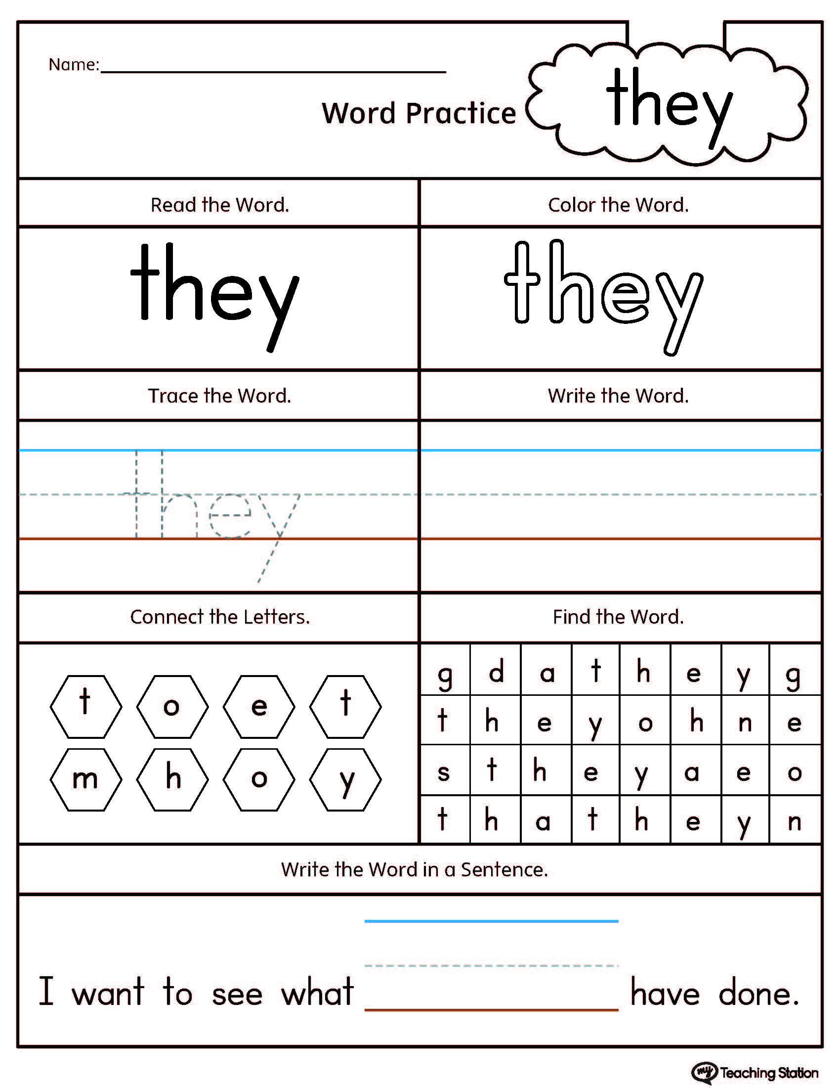 Free High Frequency Word They Printable Worksheet