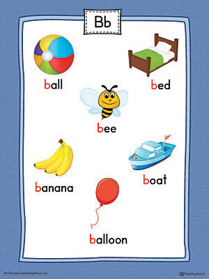 Letter B Word List with Illustrations Printable Poster (Color)