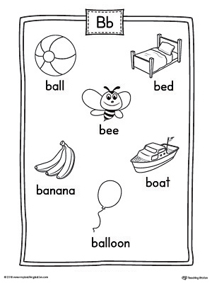 Letter B Word List with Illustrations Printable Poster