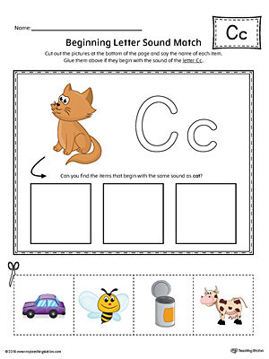 Say and Trace: Letter C Beginning Sound Words Worksheet (Color