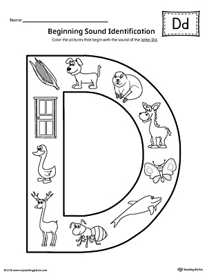 Letter D Beginning Sound Color Pictures Worksheet