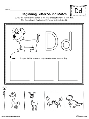 Letter D Beginning Sound Picture Match Worksheet