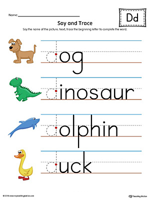Say and Trace: Letter D Beginning Sound Words Worksheet (Color)