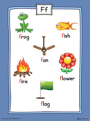 Letter F Word List with Illustrations Printable Poster (Color)