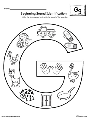 Letter G Beginning Sound Color Pictures Worksheet