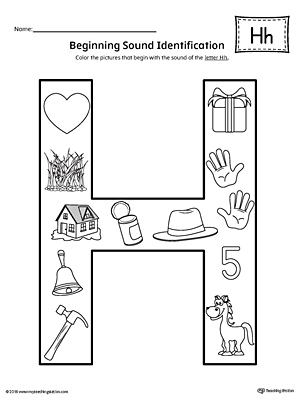 Letter H Beginning Sound Color Pictures Worksheet