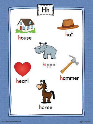 Letter H Word List with Illustrations Printable Poster (Color)
