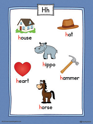Letter H Word List with Illustrations Printable Poster (Color
