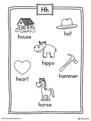 Letter H Word List with Illustrations Printable Poster