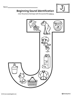 Letter J Beginning Sound Color Pictures Worksheet | MyTeachingStation.com