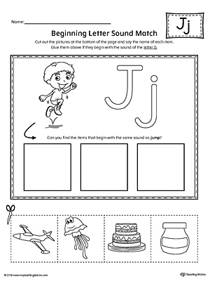 Letter J Beginning Sound Picture Match Worksheet | MyTeachingStation.com